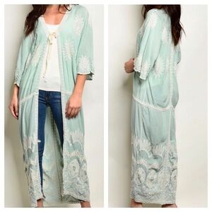 Dahlia seafoam sage embroidered kimono